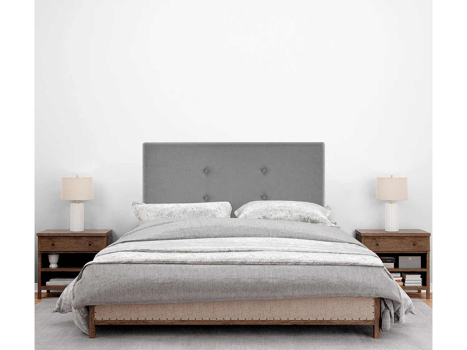 DHOME Aqualine Stoff-Kopfteil mit 2 Reihen von Knöpfen 110x105cm Mit Beinen Betten 105 - Grau