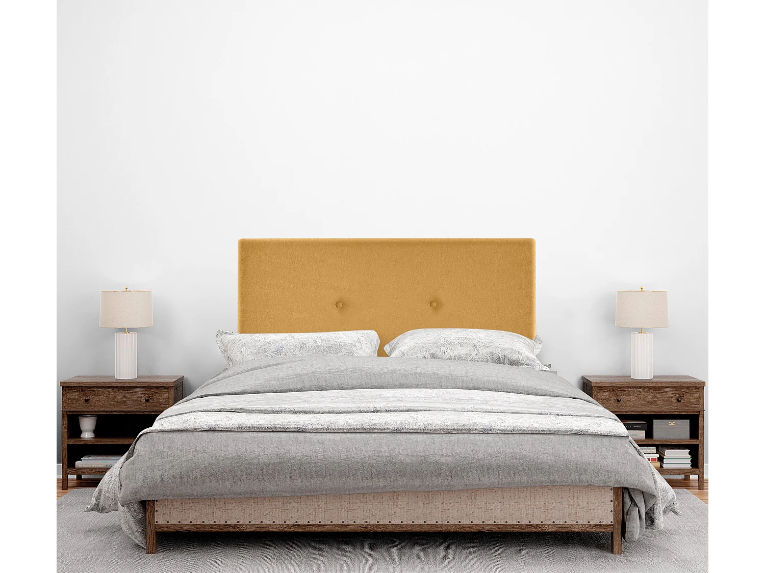 DHOME Aqualine Stoff Kopfteil glatt mit Knöpfen 105x50cm Betten 105 - Senf