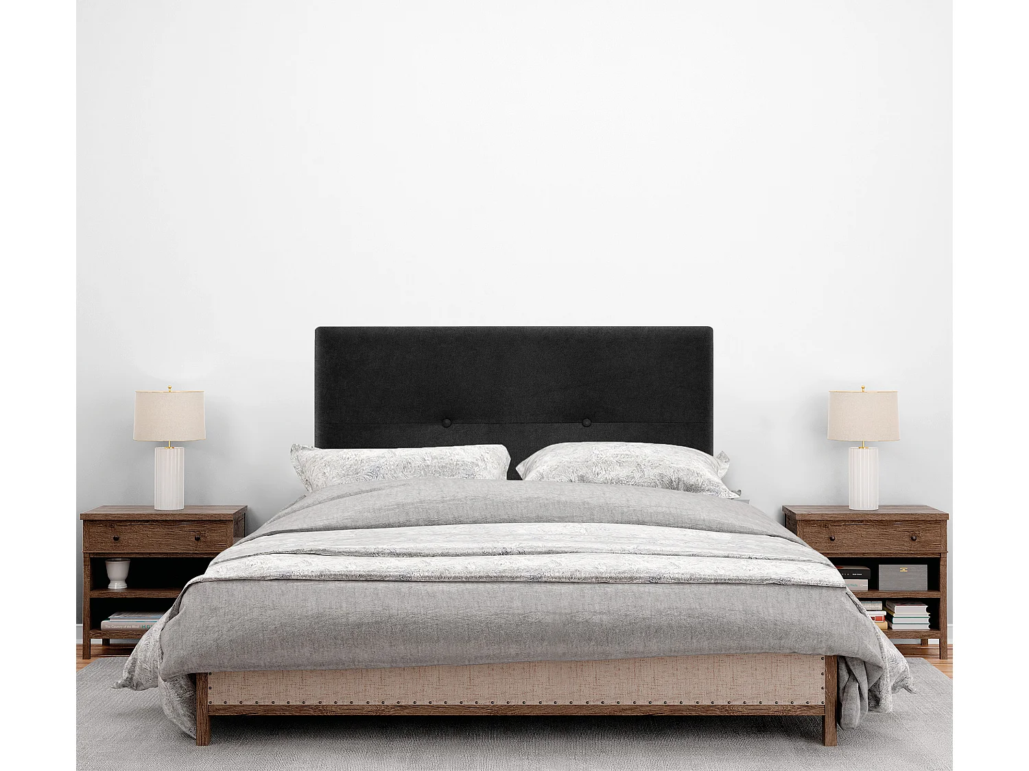 DHOME Tête de lit en tissu Aqualine avec Boutons 105x105cm avec pieds Lits 105 - Noir