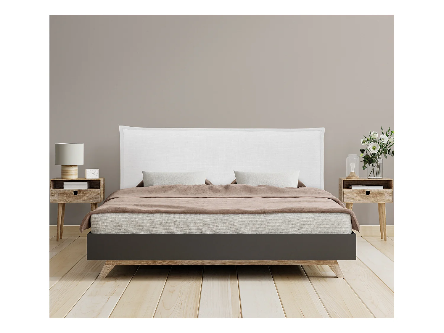 DHOME Testiera in de Lino Naturale Semplice con rifinitura 145x50cm Letti 135/140 - Bianco
