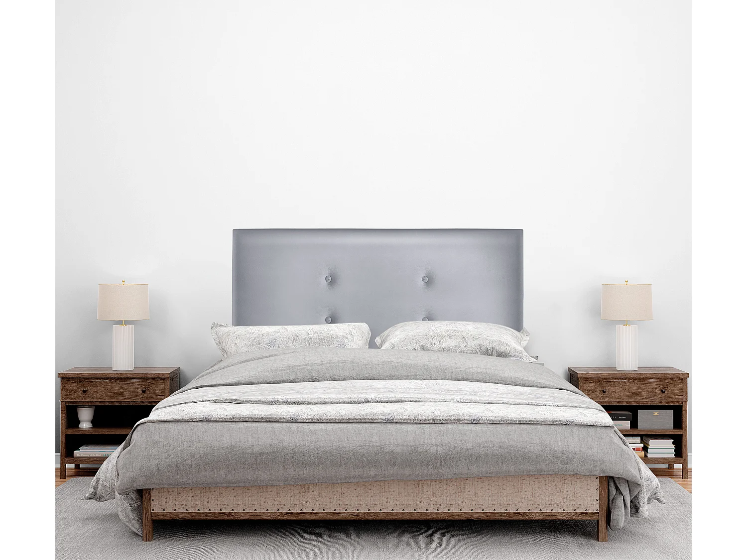 DHOME Kunstleer hoofdeinde met 2 rijen knopen 95x50cm bedden 90 - Zilver