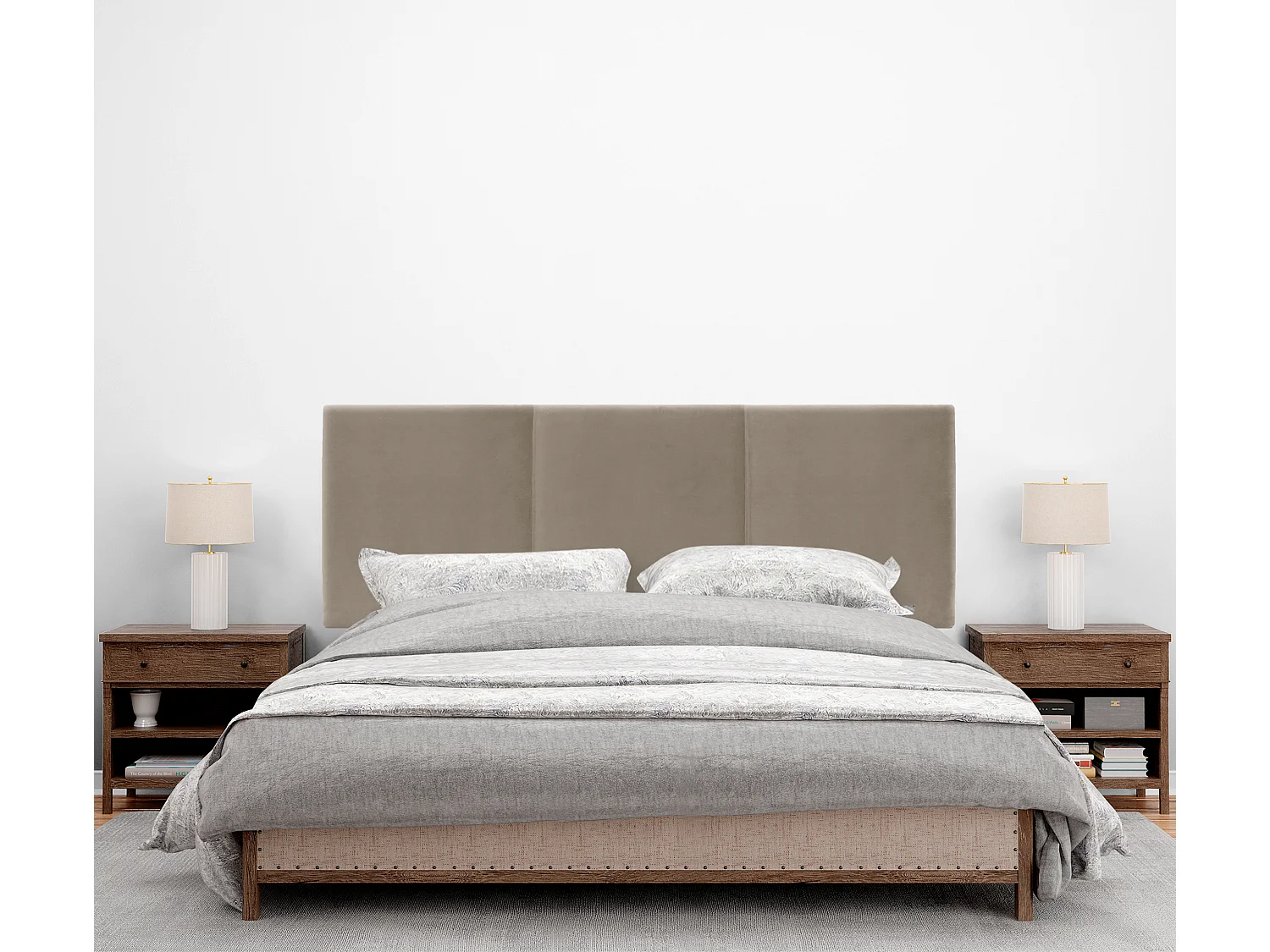 DHOME Kopfteil aus glattem Samt mit drei Paneelen 95x105cm Mit Beinen Betten 90 - Beige