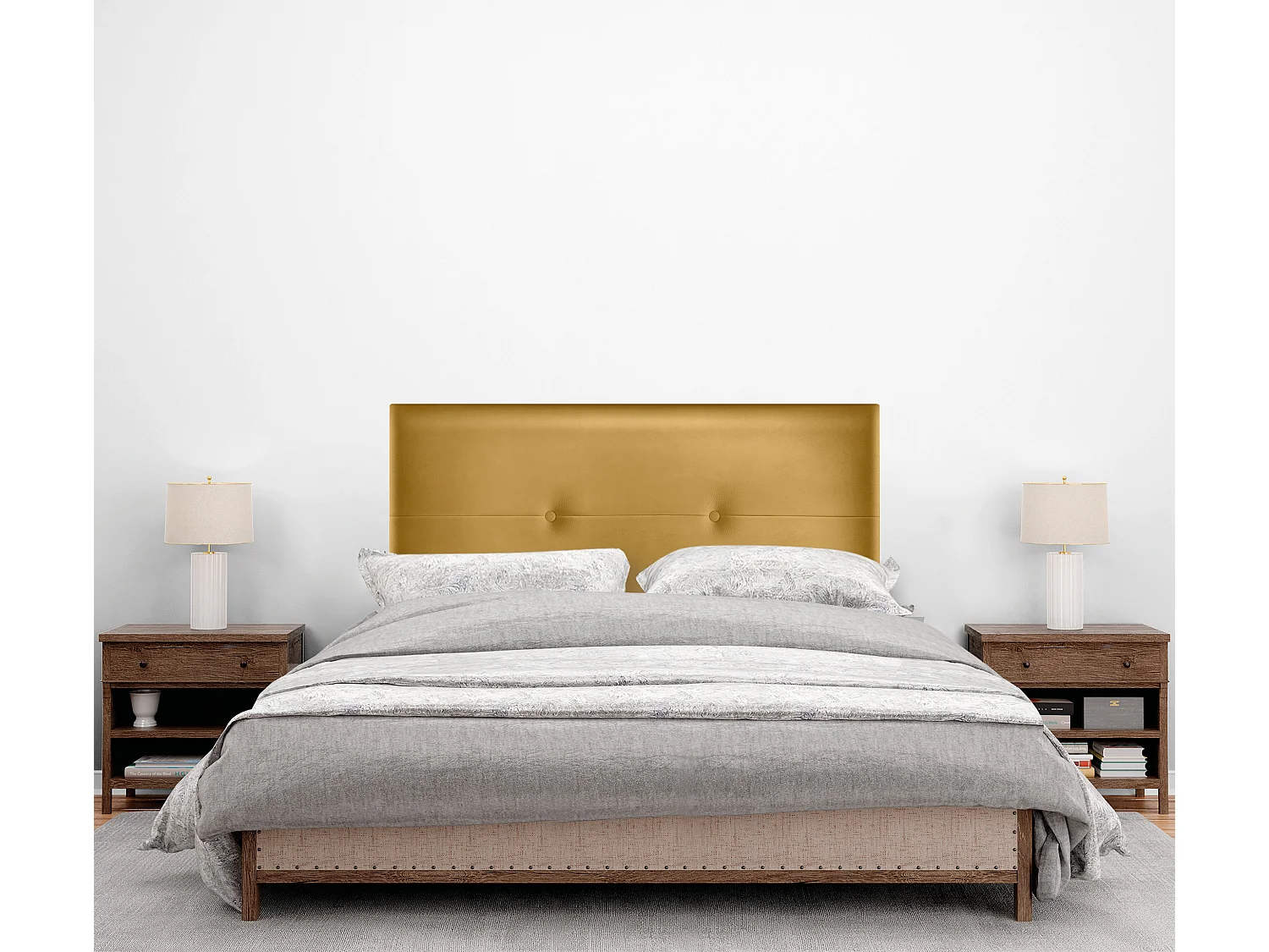 DHOME Cabeceira de  Couro sintético com Botões 95x105cm com Pernas Camas 90 - Dourado