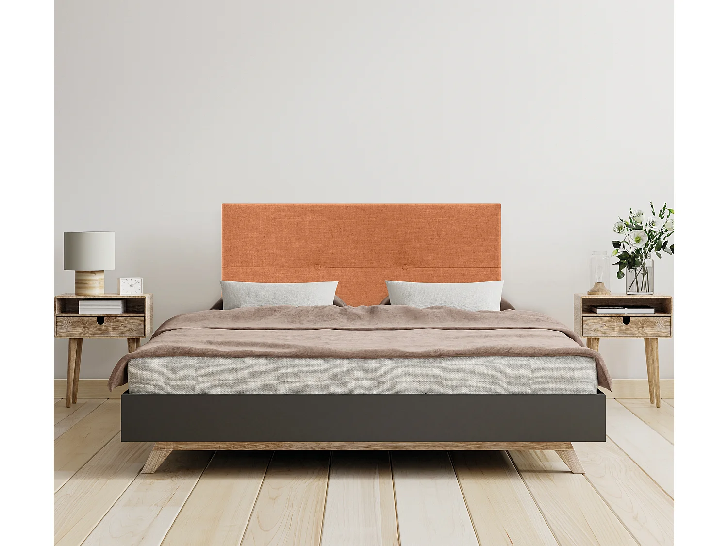 DHOME Tête de lit en lin naturel avec Boutons 105x50cm Lits 105 - Orange