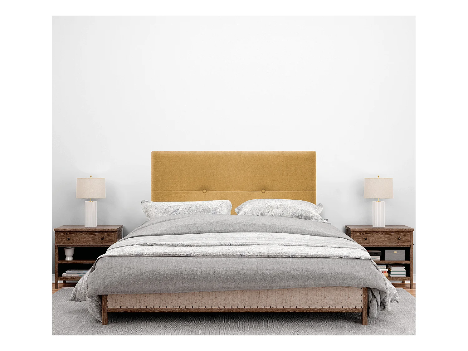 DHOME Aqualine Kopfteil aus Stoff mit Knöpfen 105x105cm Mit Beinen Betten 105 - Senf