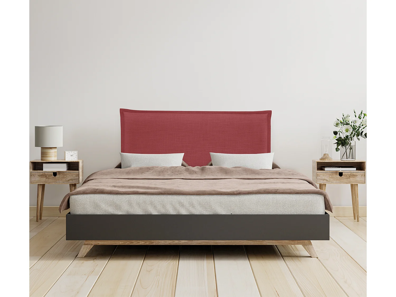 DHOME Glad natuurlijk linnen hoofdeinde met rand 80x50cm bedden 70/80/90 - Rood