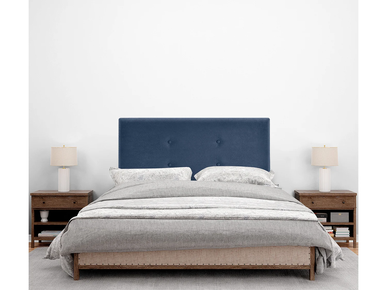 DHOME Cabeceira de  Tecido AquaLinho con 2 Fileiras de botões 105x105cm com Pernas Camas 105 - Azul