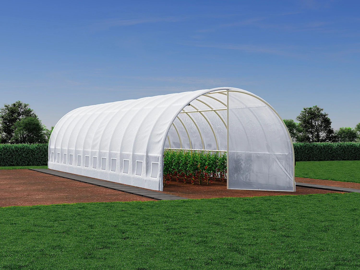 Couverture de rechange pour serre tunnel avec porte 36 m² - L300 x l1200 x H200 cm - Blanc - ALOCASIA