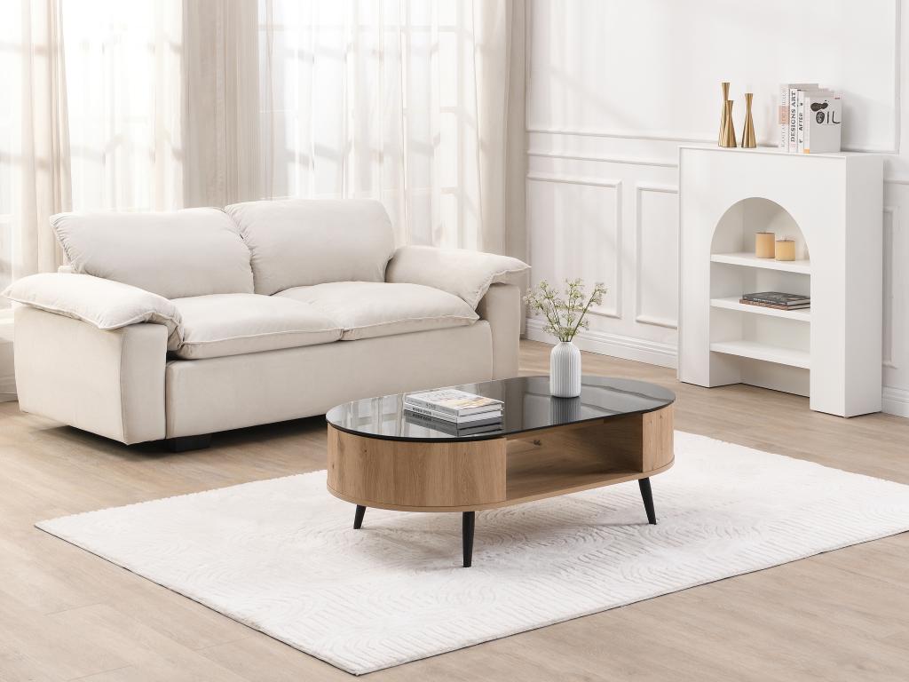 Couchtisch mit drehbarer Tischplatte & 3 Fächern - MDF & Sicherheitsglas - günstig online kaufen