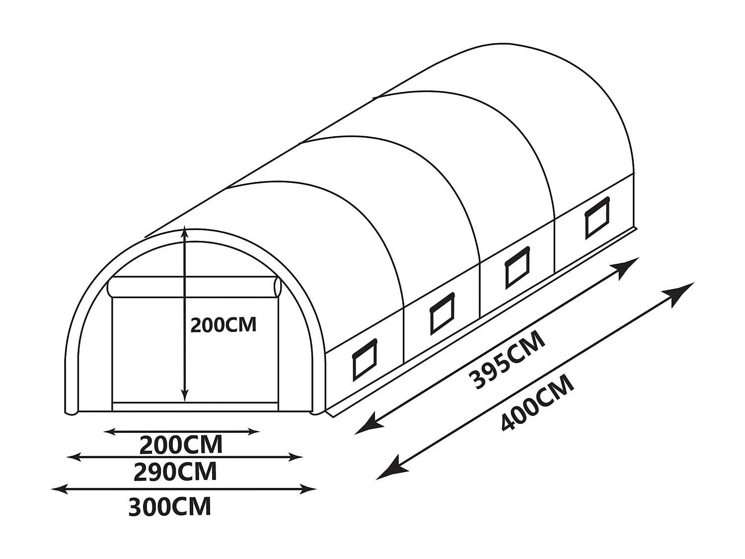 Serre tunnel avec structure en acier 12 m² - L300 x l400 x H200 cm - Blanc - IPOMEA