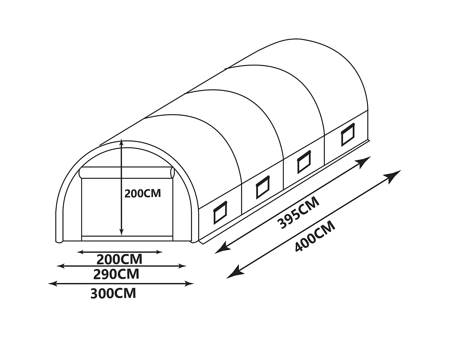 Invernadero tipo túnel con estructura de acero 12 m² - L300 x l400 x Alt. 200 cm - Blanco - IPOMEA