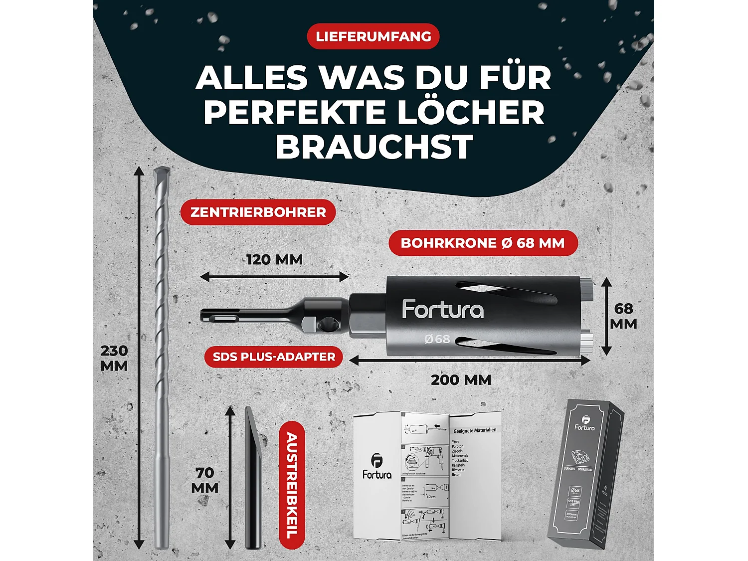 Fortura Kernbohrer/Bohrkrone Ø102mm /200mm