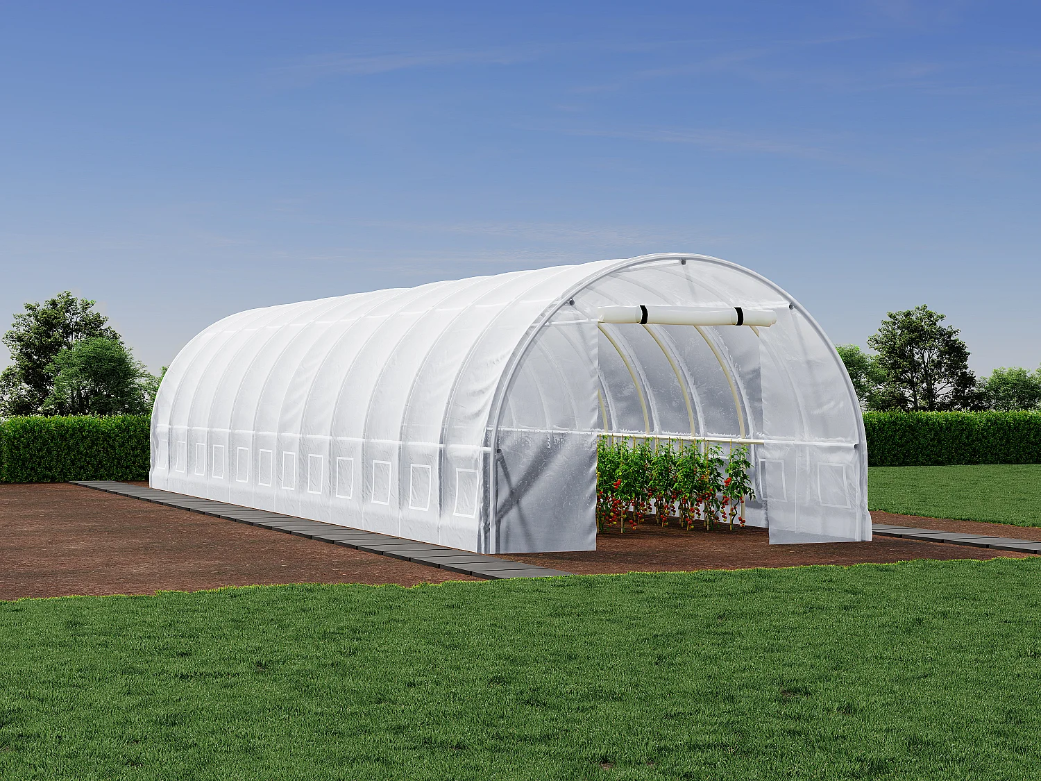 Serre tunnel avec structure en acier 36 m² - L300 x l1200 x H200 cm - Blanc - IPOMEA