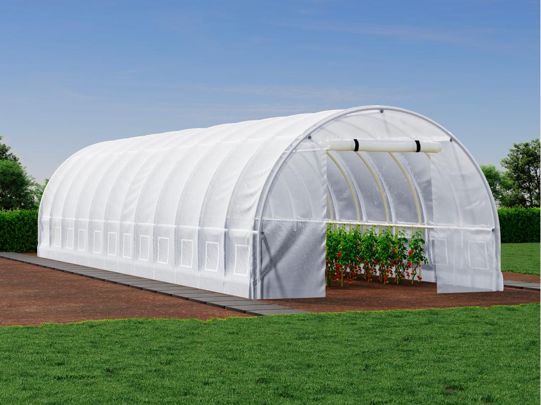 Foliengewächshaus mit Stahlrahmen - 36 m² - 300 x 1200 x 200 cm - Weiß - IPOMEA