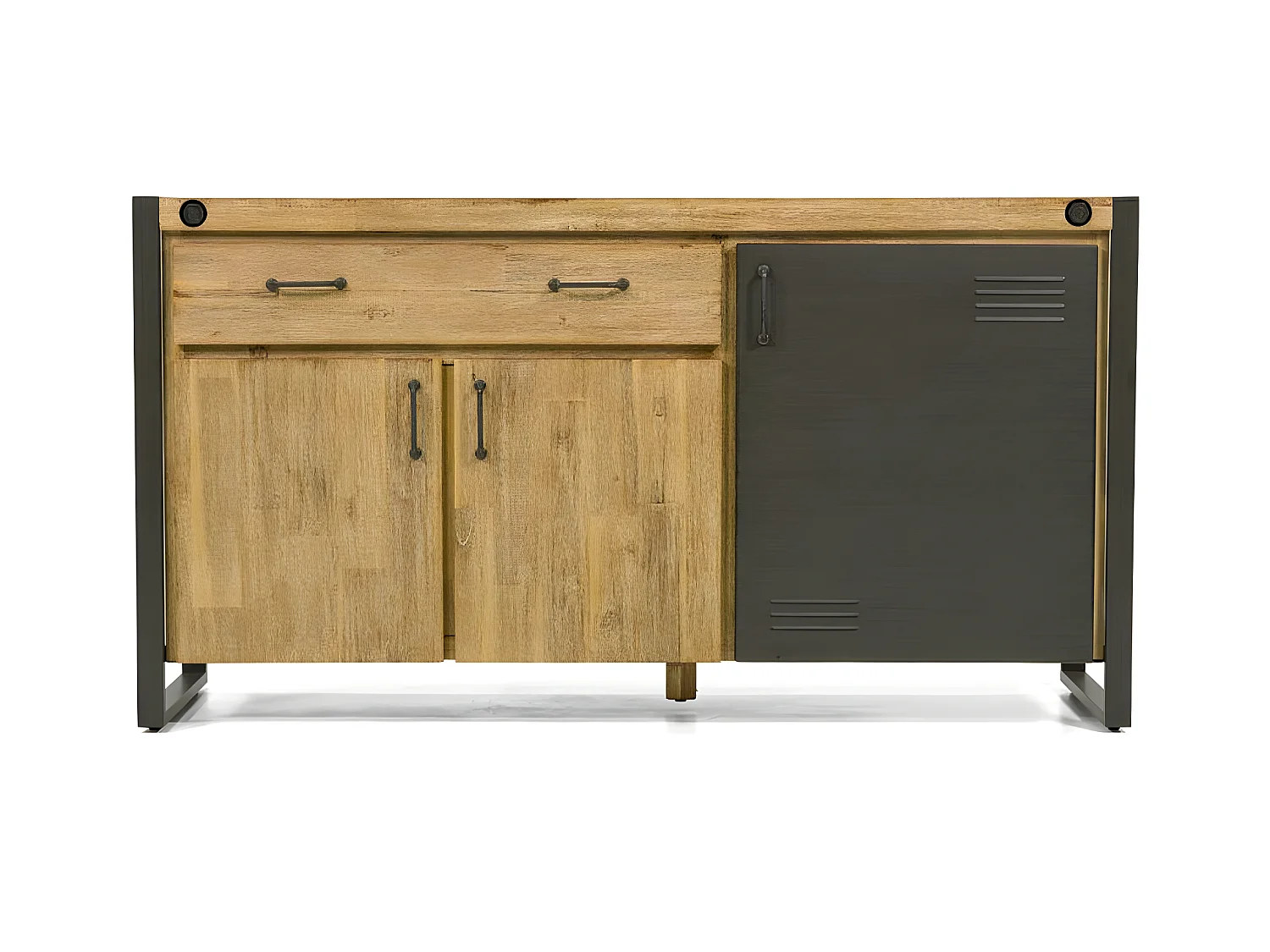 Kiko buffet en bois d'Acacia - 3 Portes - 1 Tiroir - Porte en métal noir - Style Industriel - L150