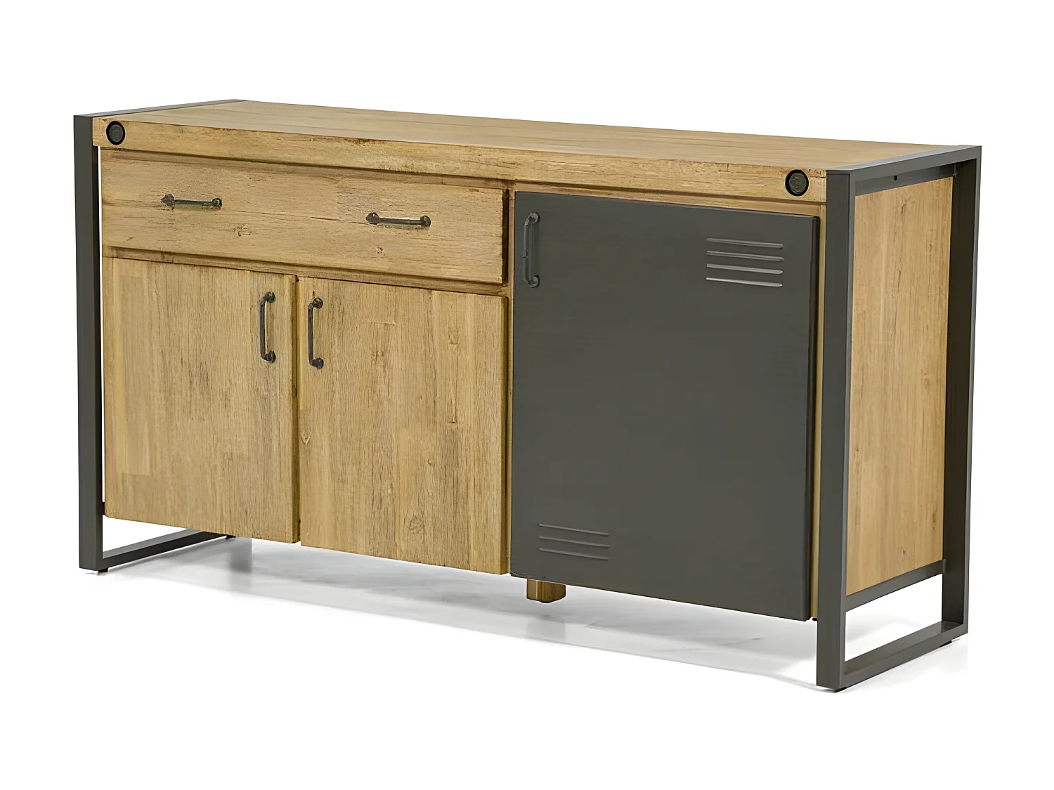 Kiko buffet en bois d'Acacia - 3 Portes - 1 Tiroir - Porte en métal noir - Style Industriel - L150