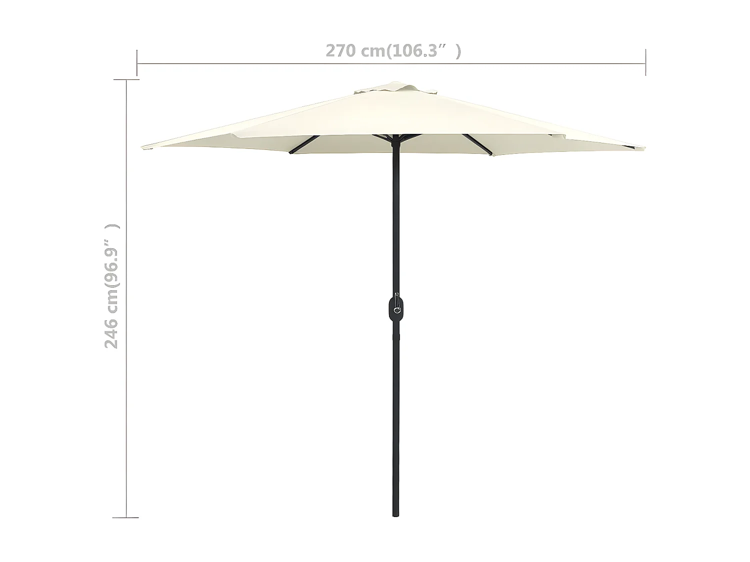 Parasol d'extérieur et mât en aluminium 270x246 cm Blanc sable