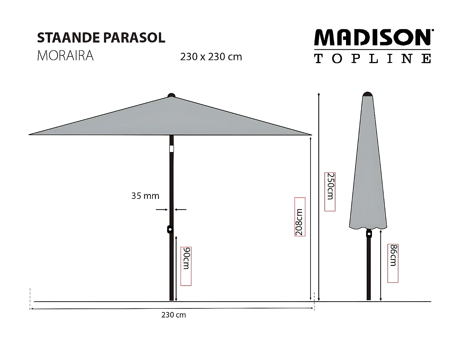Sombrilla Moraira gris taupé 230x230 cm