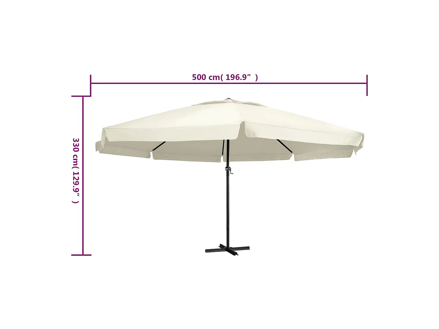 Parasol d'extérieur avec mât en aluminium 600 cm Blanc sable