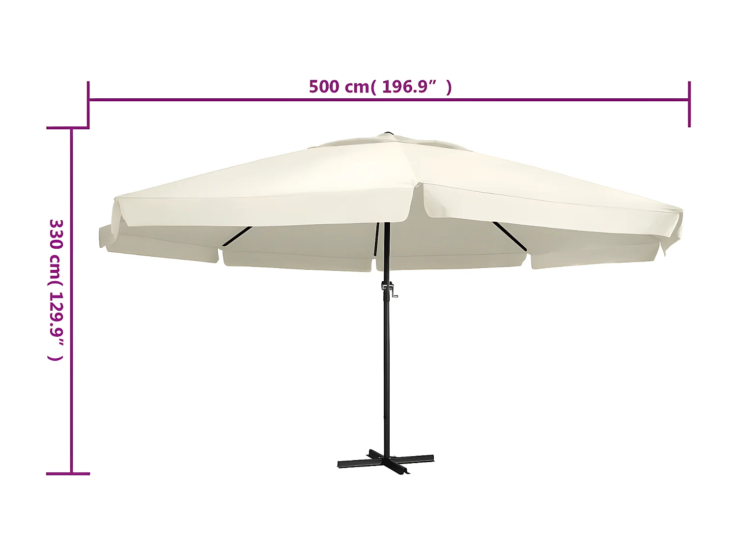 Parasol d'extérieur avec mât en aluminium 600 cm Blanc sable