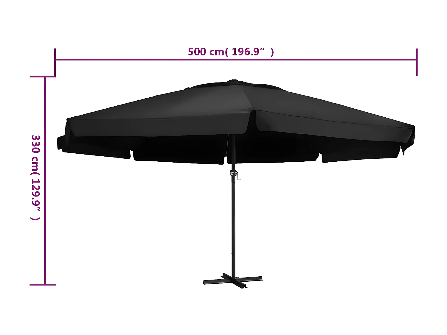 Guarda-sol de exterior c/ mastro alumínio 600 cm preto