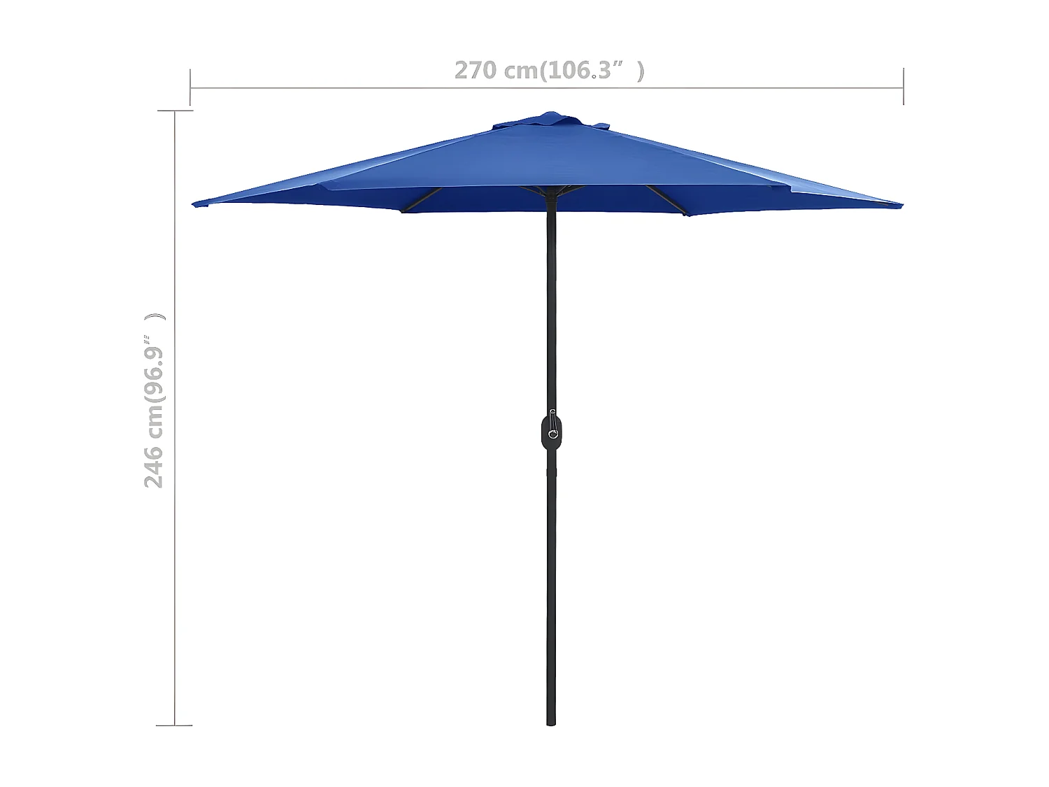 Parasol d'extérieur et mât en aluminium 270x246 cm Bleu azuré