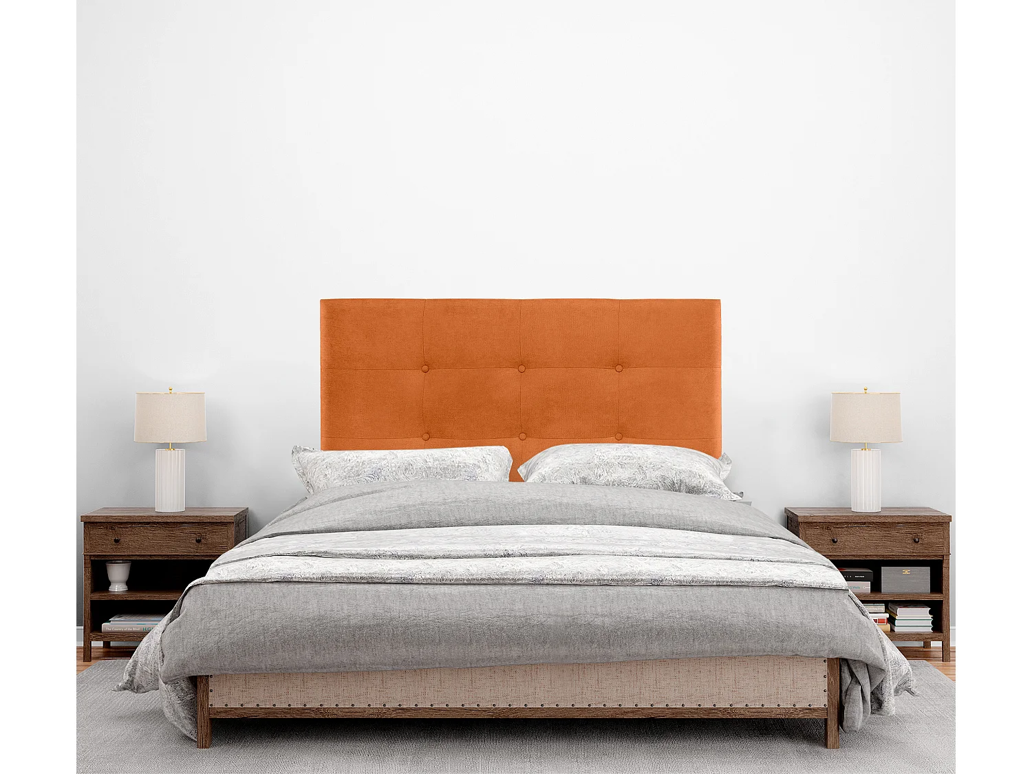 DHOME Cabeceira de  Tecido AquaLinho Capitoné Até o chão 95x120cm Camas 90 - Laranja