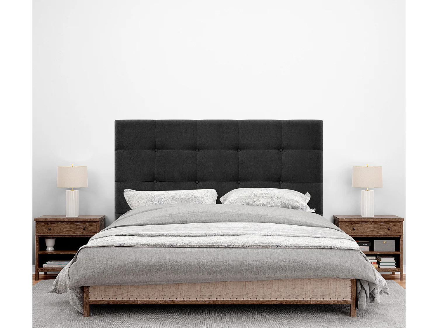 DHOME Cabeceira de  Tecido AquaLinho Capitoné Até o chão 135x120cm Camas 120/135 - Preto