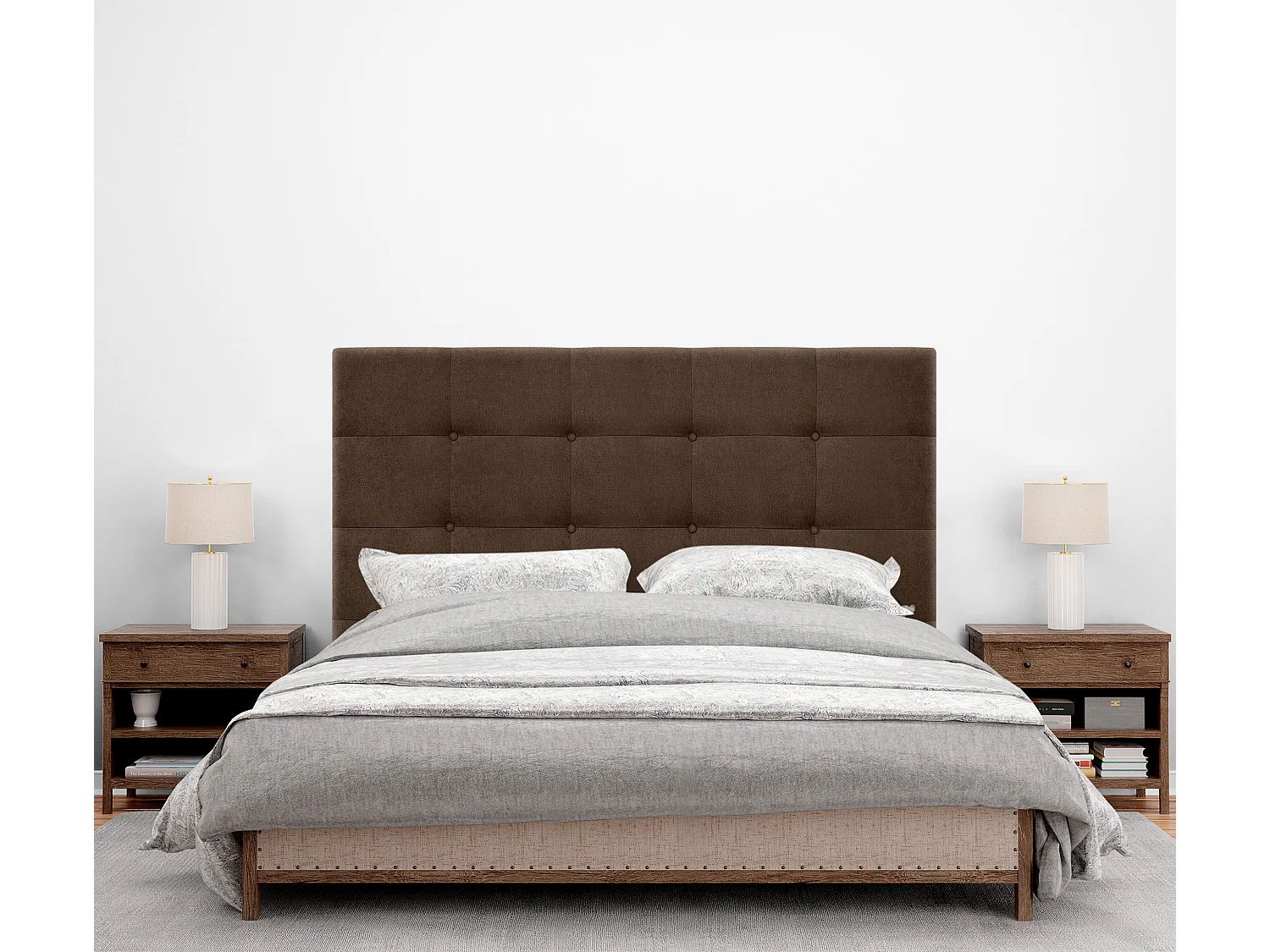 DHOME Cabeceira de  Tecido AquaLinho Capitoné Até o chão 135x120cm Camas 120/135 - Marrom