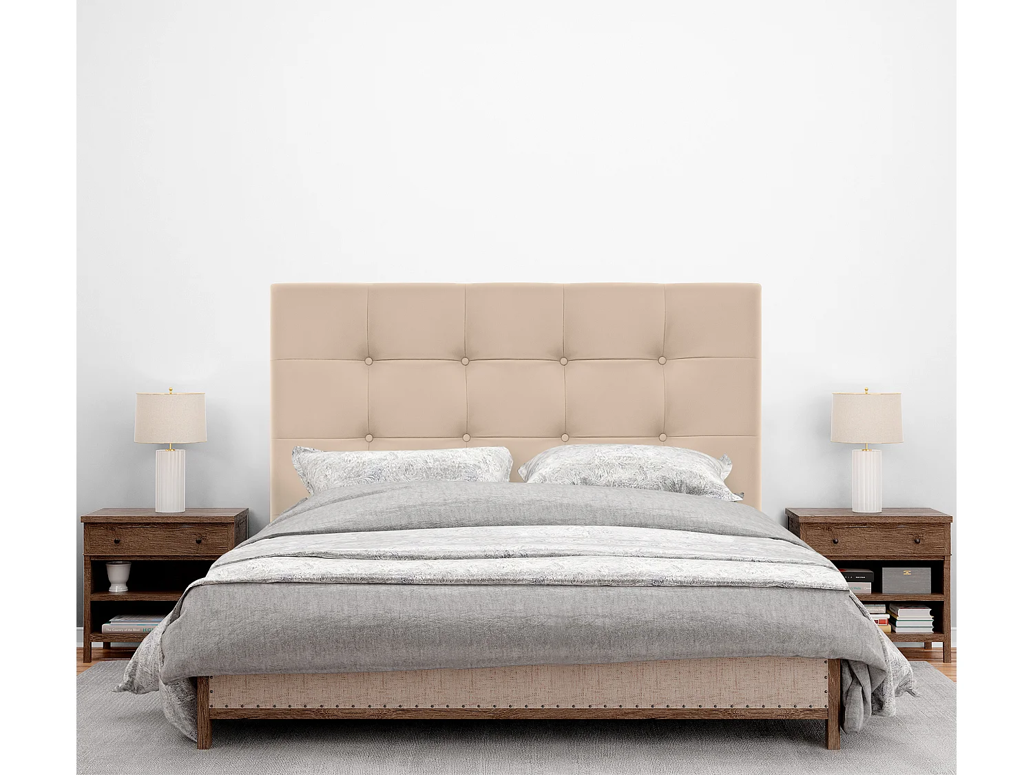 DHOME Cabeceira de  Couro sintético Capitoné Até o chão 145x120cm Camas 135/140 - Bege