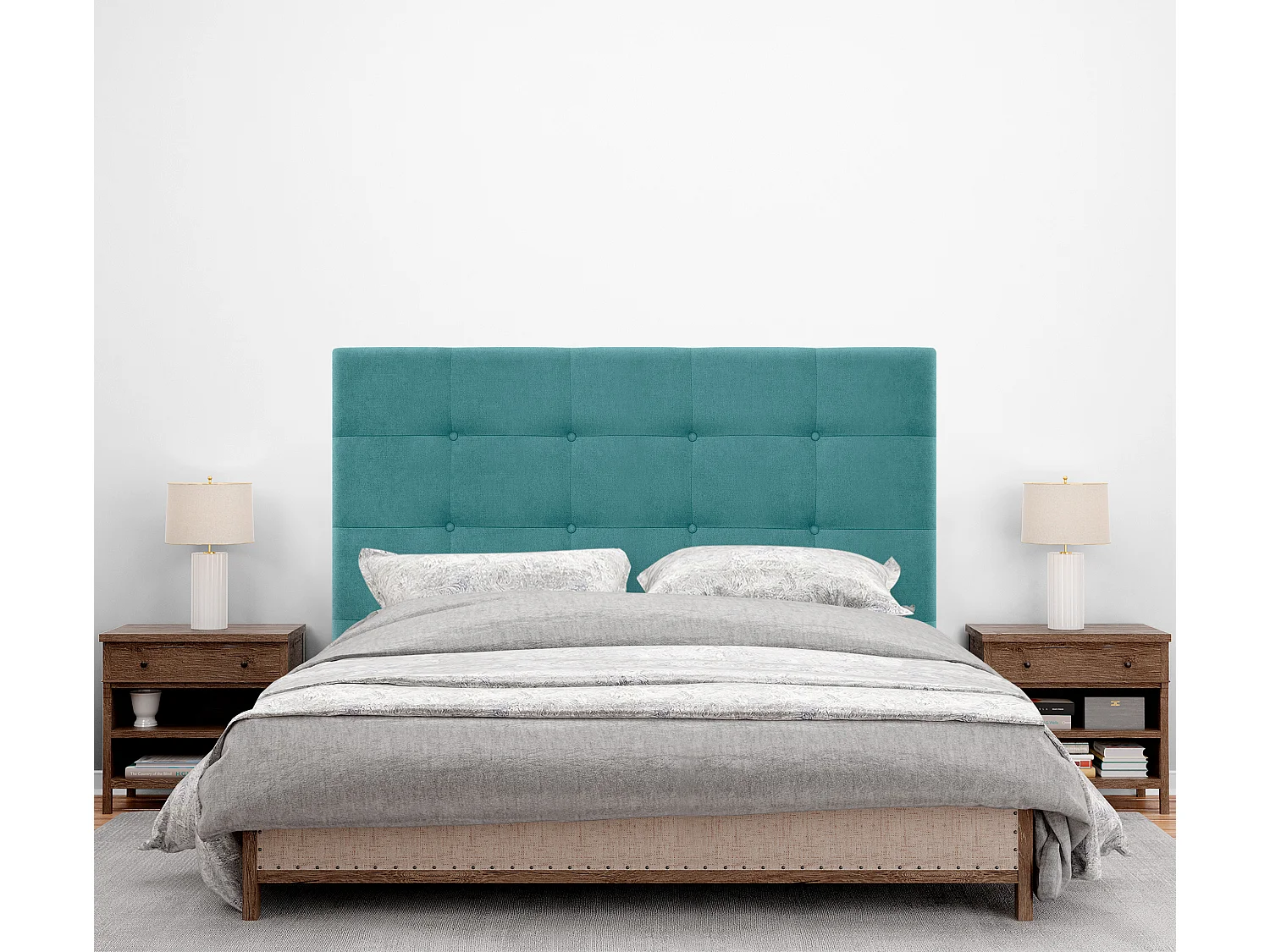 DHOME Cabeceira de  Tecido AquaLinho Capitoné Até o chão 150x120cm Camas 150 - Turquesa