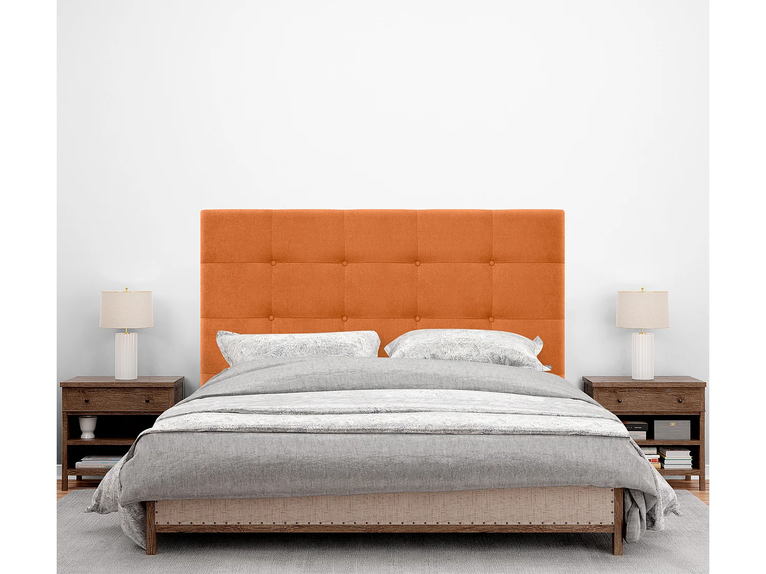 DHOME Cabeceira de  Tecido AquaLinho Capitoné Até o chão 150x120cm Camas 150 - Laranja