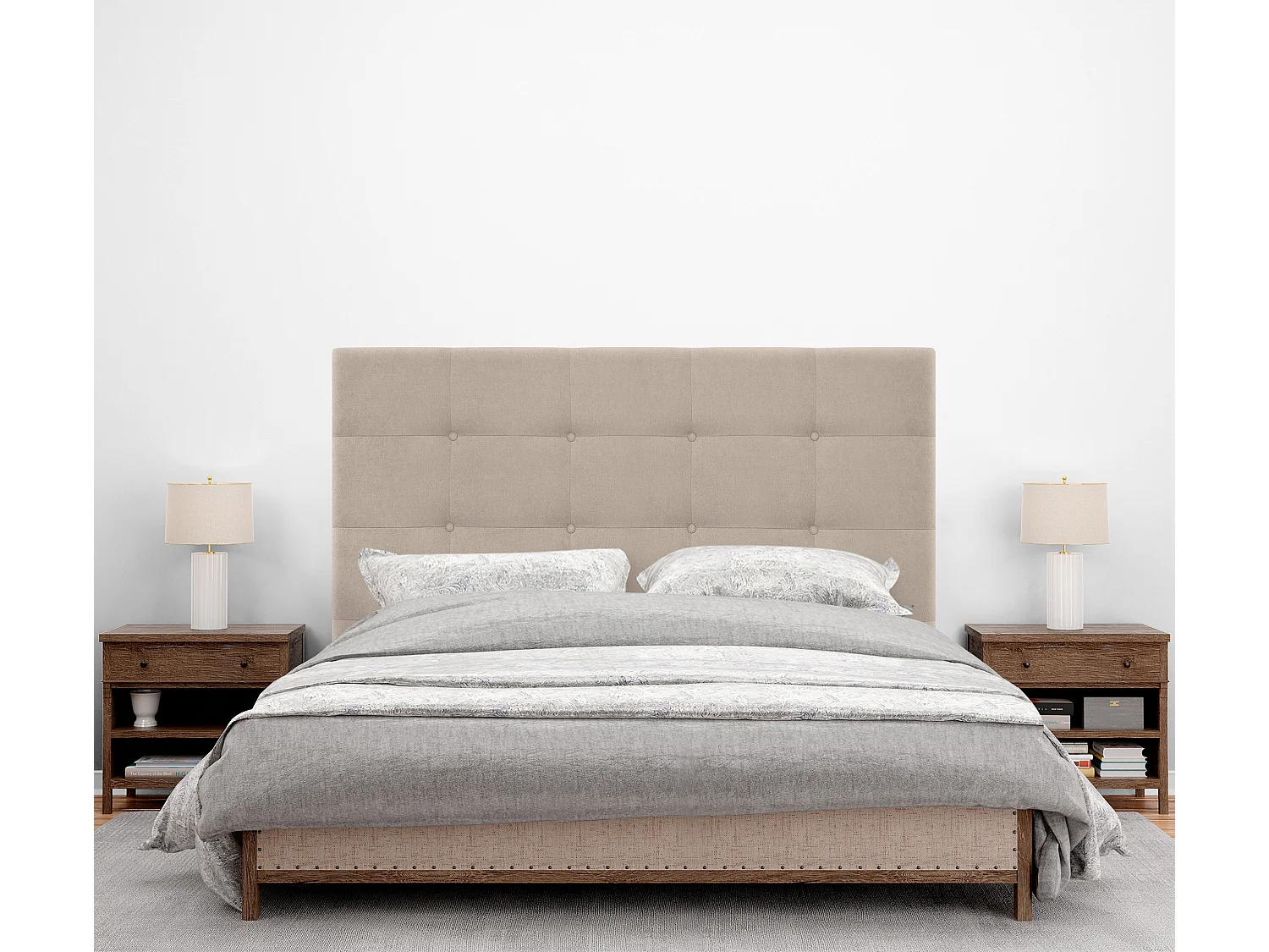 DHOME Cabeceira de  Tecido AquaLinho Capitoné Até o chão 145x120cm Camas 135/140 - Bege