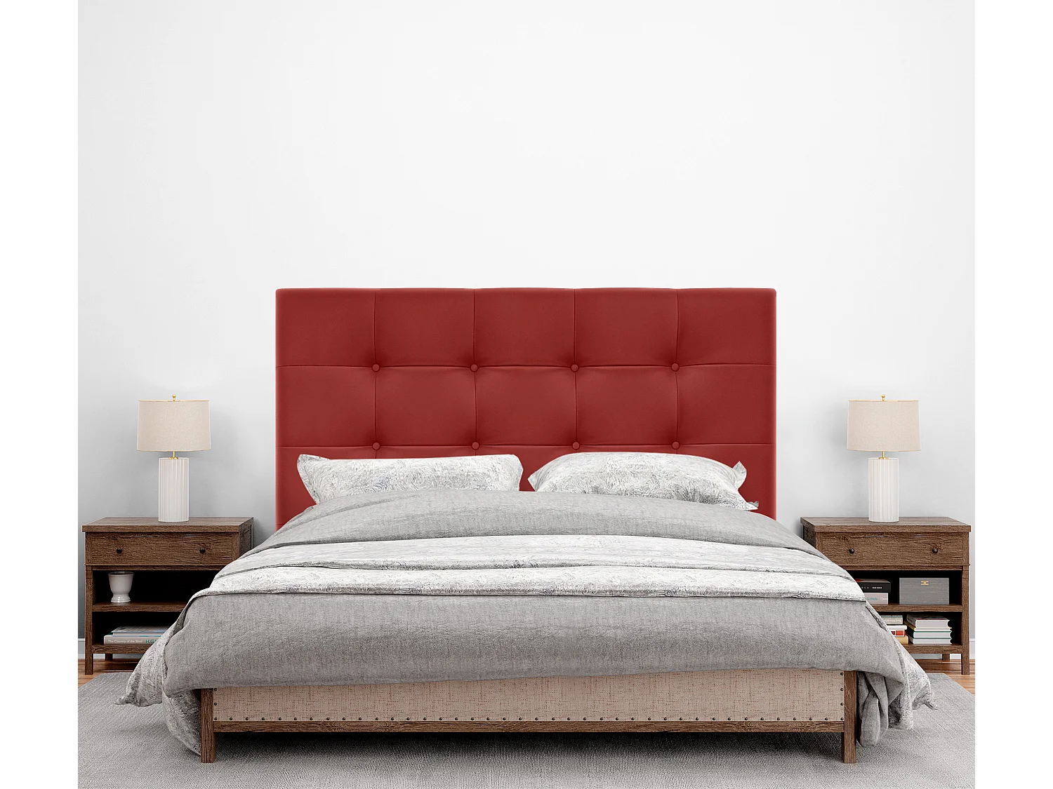 DHOME Cabeceira de  Couro sintético Capitoné Até o chão 135x120cm Camas 120/135 - Vermelho