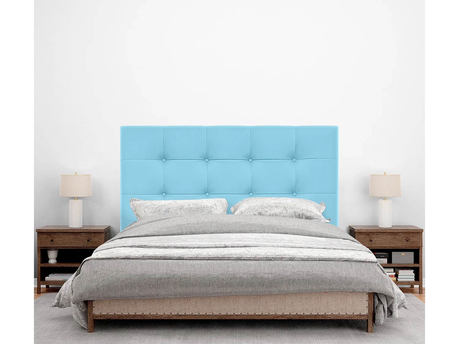 DHOME Cabeceira de  Couro sintético Capitoné Até o chão 135x120cm Camas 120/135 - Céu azul