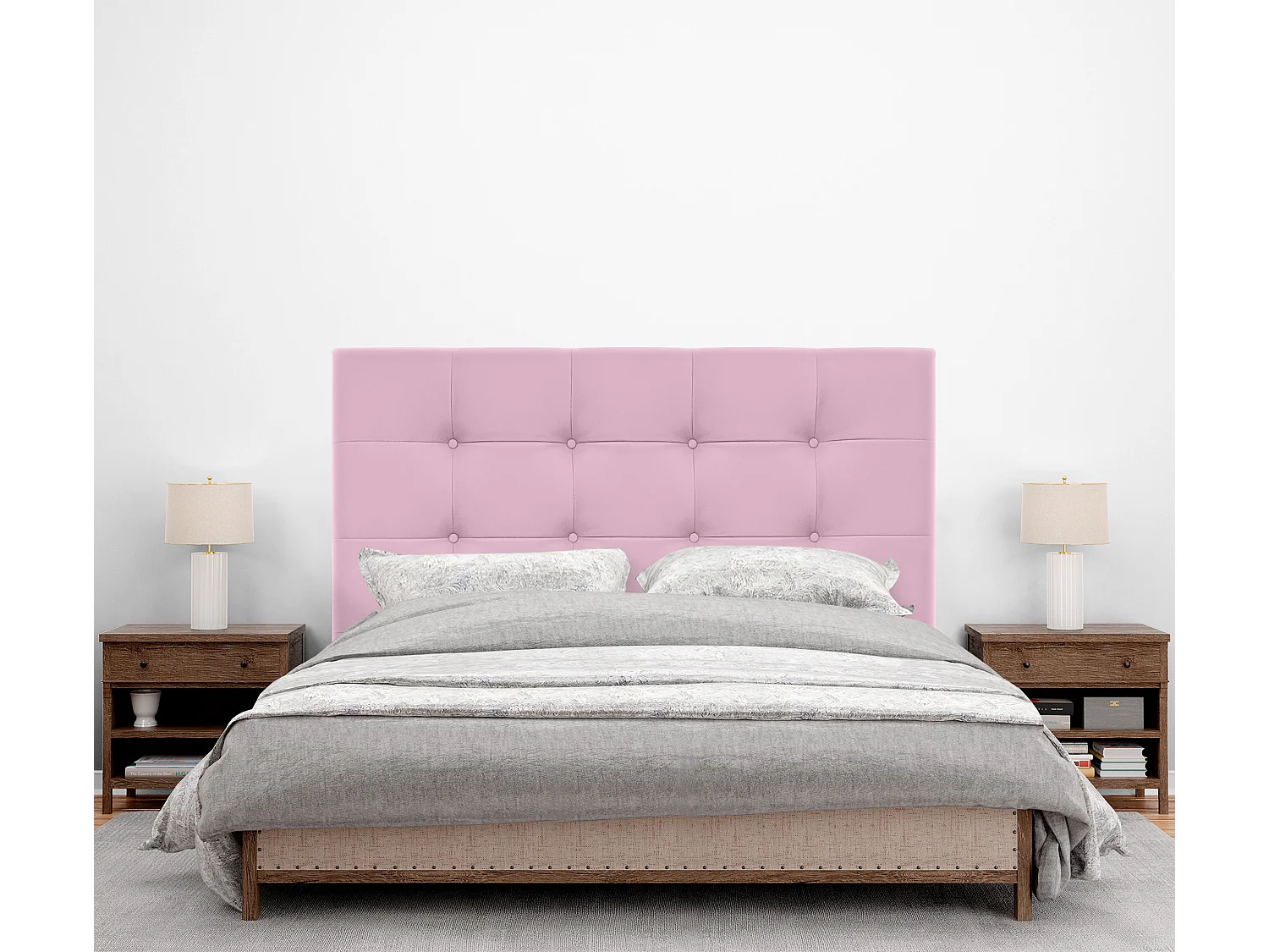 DHOME Cabeceira de  Couro sintético Capitoné Até o chão 145x120cm Camas 135/140 - Rosa