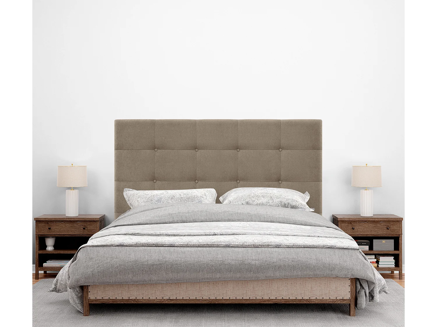 DHOME Cabeceira de  Tecido AquaLinho Capitoné Até o chão 150x120cm Camas 150 - Terra