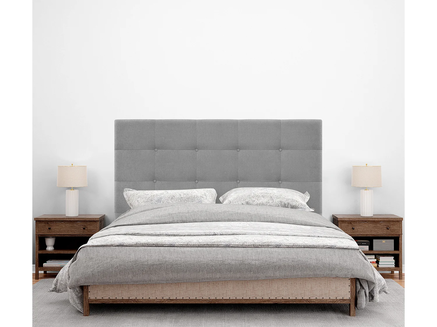 DHOME Cabeceira de  Tecido AquaLinho Capitoné Até o chão 145x120cm Camas 135/140 - Cinza