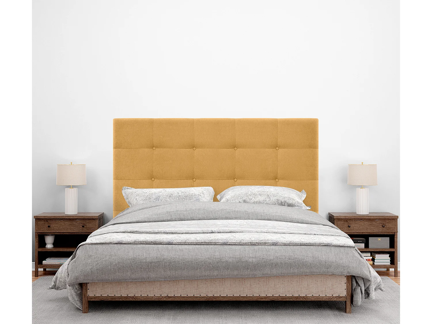 DHOME Cabeceira de  Tecido AquaLinho Capitoné Até o chão 160x120cm Camas 150/160 - Mostarda