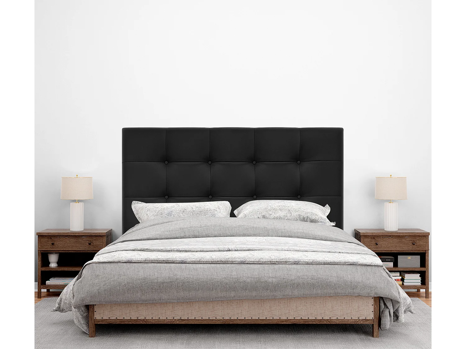 DHOME Cabeceira de  Couro sintético Capitoné Até o chão 160x120cm Camas 150/160 - Preto