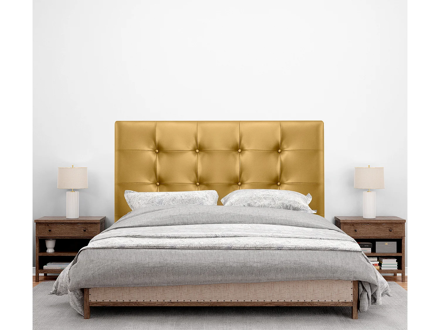 DHOME Cabeceira de  Couro sintético Capitoné Até o chão 145x120cm Camas 135/140 - Dourado