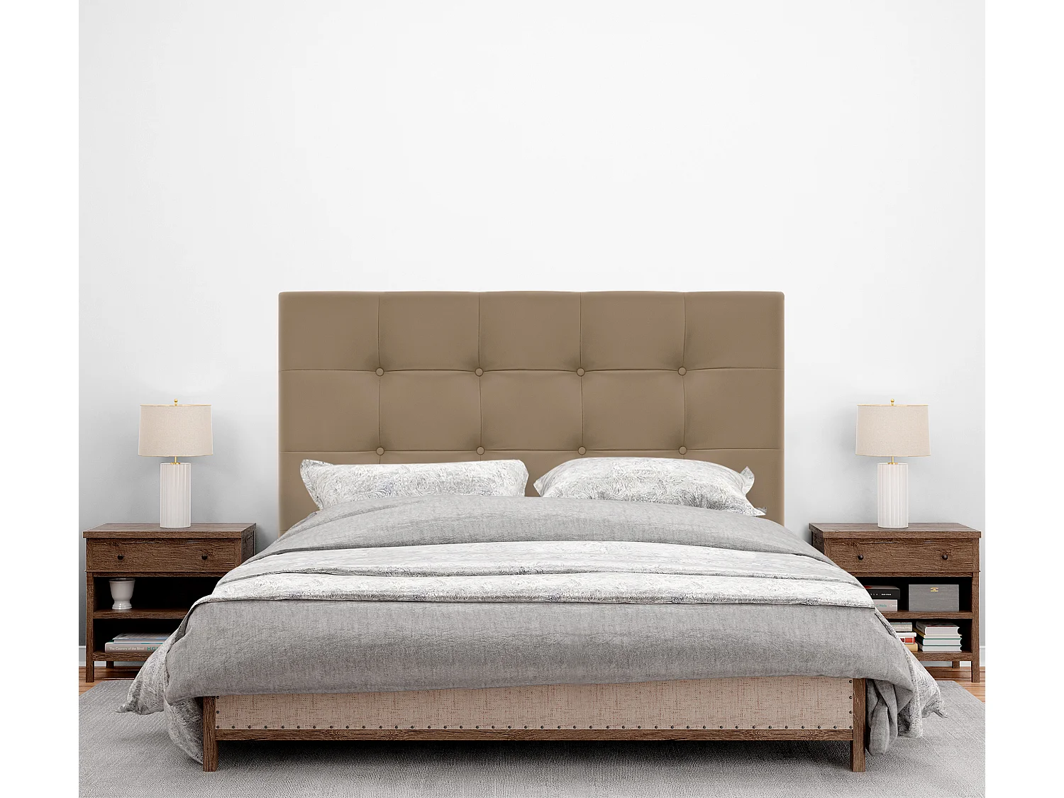 DHOME Cabeceira de  Couro sintético Capitoné Até o chão 160x120cm Camas 150/160 - Castanho claro