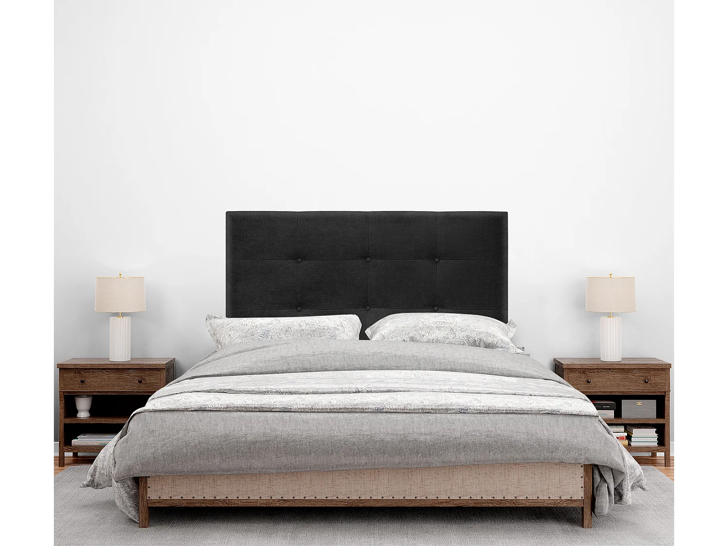 DHOME Cabeceira de  Tecido AquaLinho Capitoné Até o chão 90x120cm Camas 80/90 - Preto