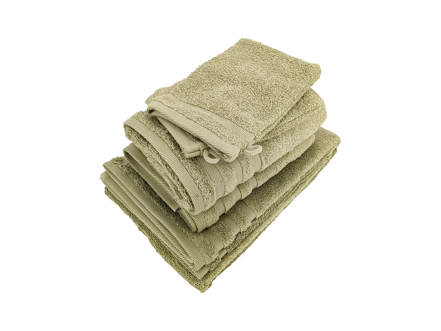 Parure de bain EFFICIENCE PURE vert Olive 5 pièces