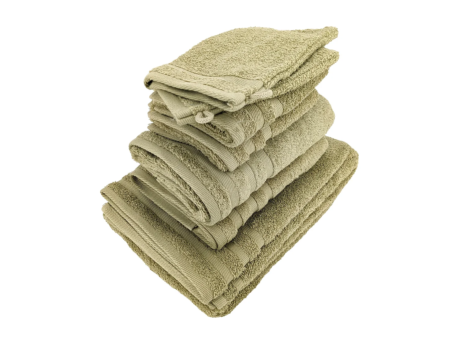 Parure de bain EFFICIENCE PURE vert Olive 7 pièces