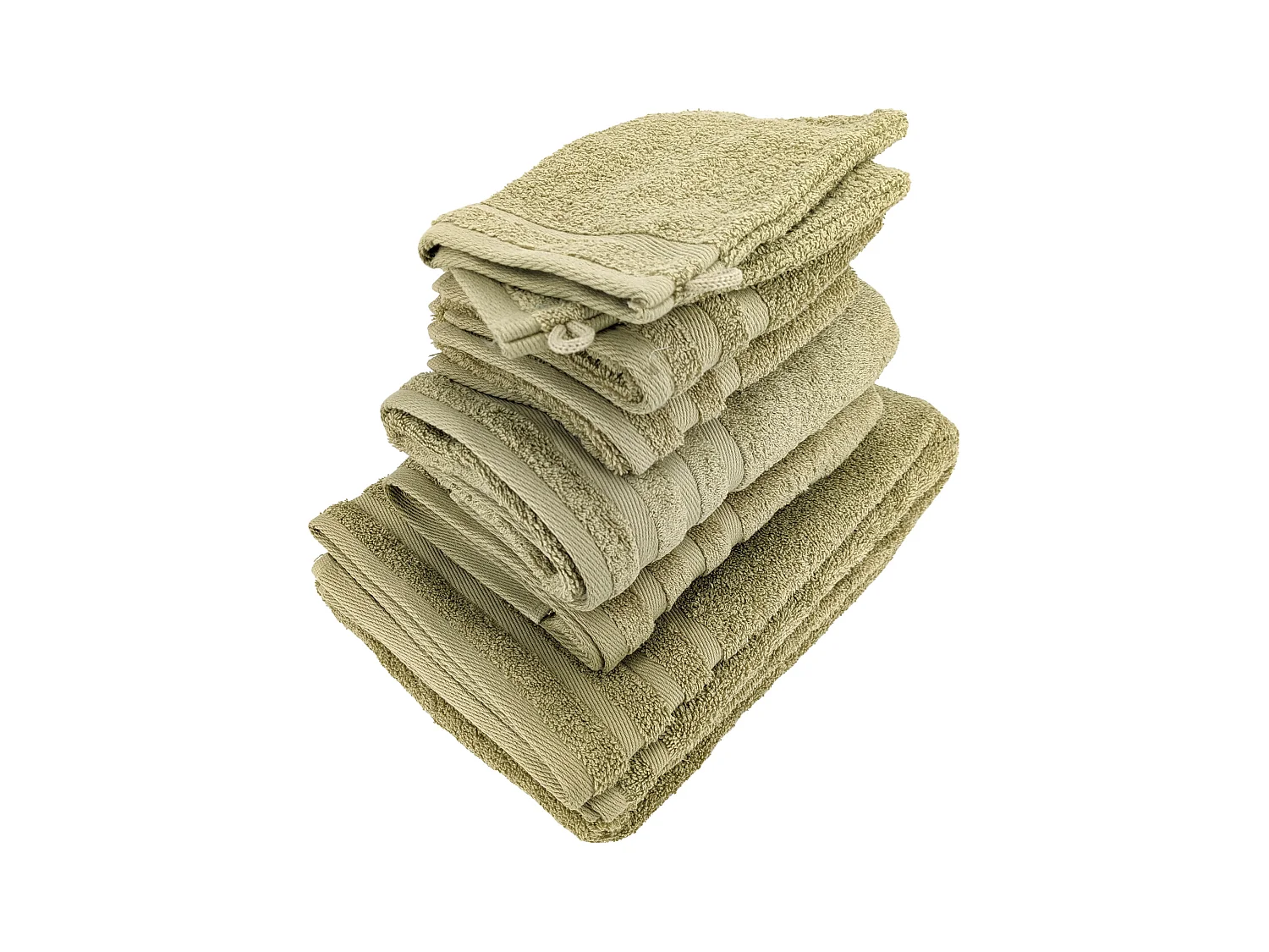 Parure de bain EFFICIENCE PURE vert Olive 7 pièces