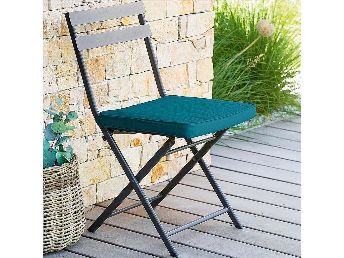 Galette de chaise de jardin 40 x 40 cm Bleu Canard - Hespéride