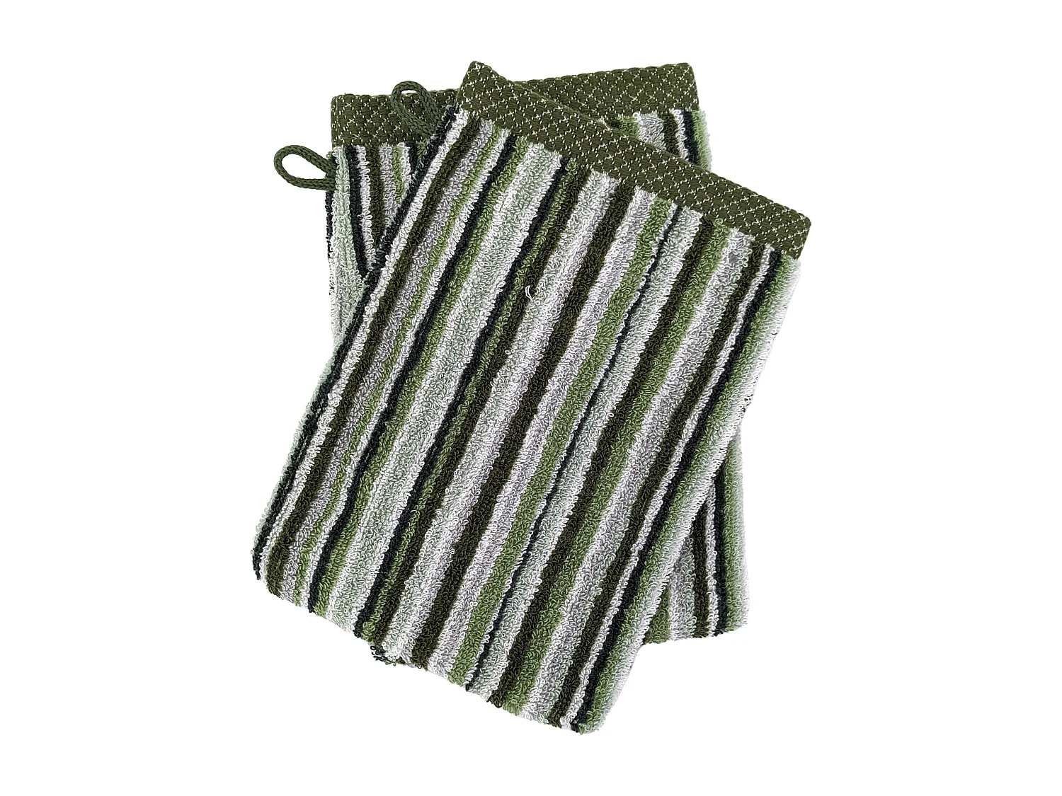 Lot de 2 gants de toilette coton 500 g/m2 PURE STRIPES II vert