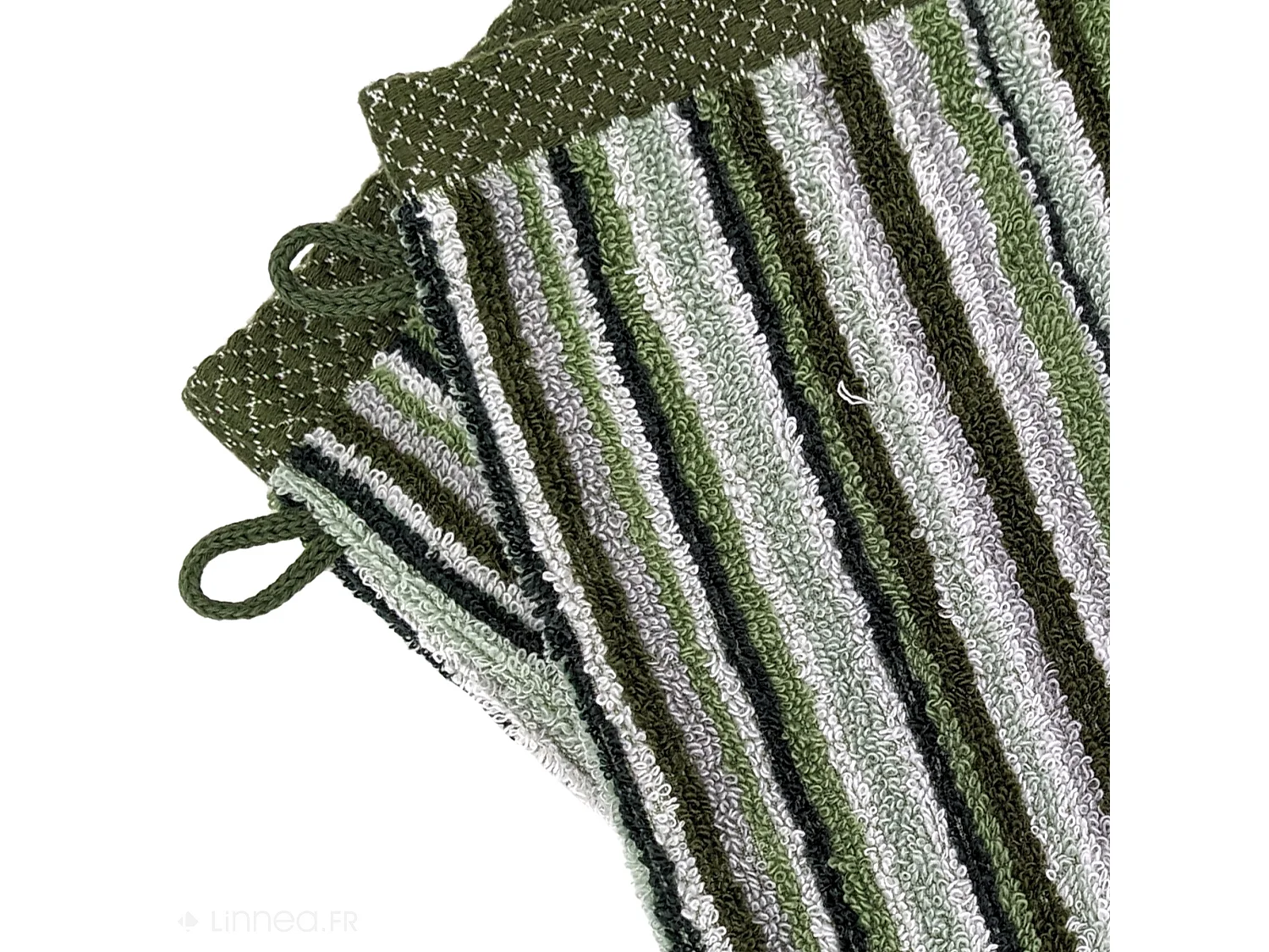 Lot de 2 gants de toilette coton 500 g/m2 PURE STRIPES II vert