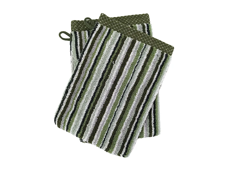 Lot de 2 gants de toilette coton 500 g/m2 PURE STRIPES II vert